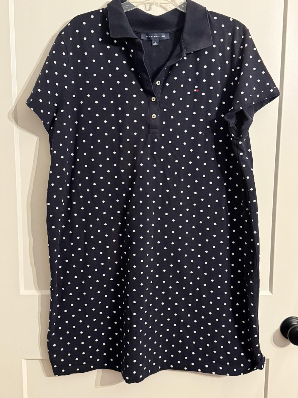 Tommy Hilfiger Dress Plus 1X Navy Polka Dot Cotton Polo Shirt Knee Length Resort
